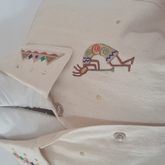 Cactus Jacket Western  Women Large Button Ivory Embroidered Embellished Pockets - Picture 11 of 17